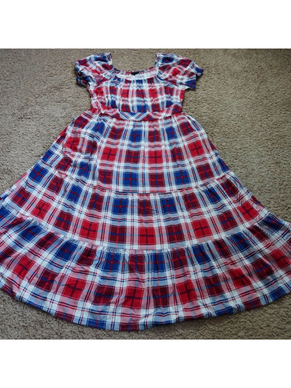 Torrid Tiered Midi Dress Womens Size 1 Plaid Puff Sleeve Cottagecore Peasant - Picture 8 of 12
